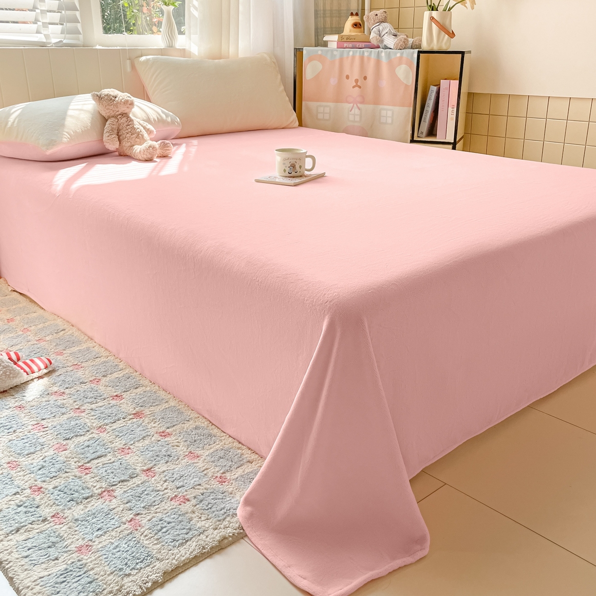 仔仔熊 2025新款牛奶绒单床单床单单件 粉