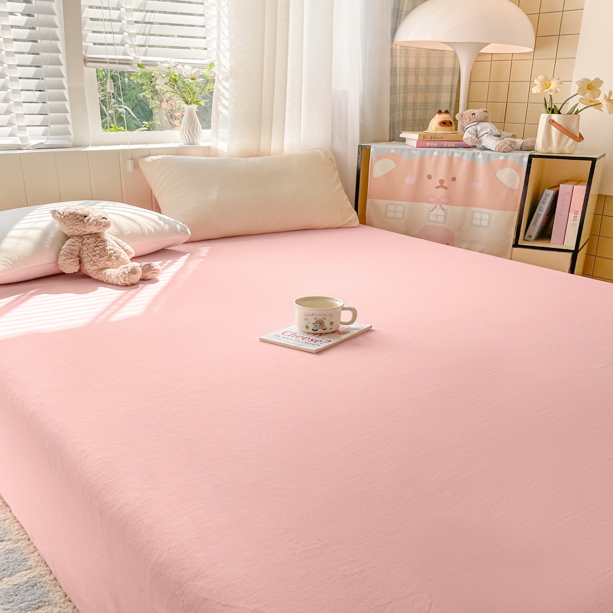 91家纺网 家纺一手货源 找家纺 仔仔熊 2025新款牛奶绒单床单床单单件 粉