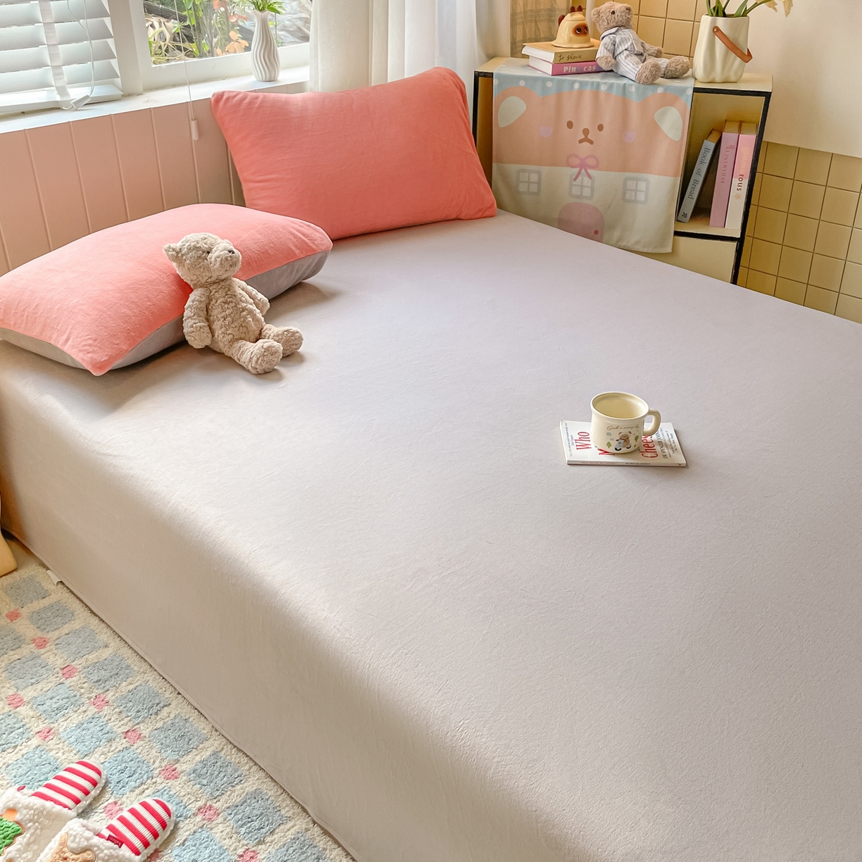 91家纺网 家纺一手货源 找家纺 仔仔熊 2025新款牛奶绒单床单床单单件 灰