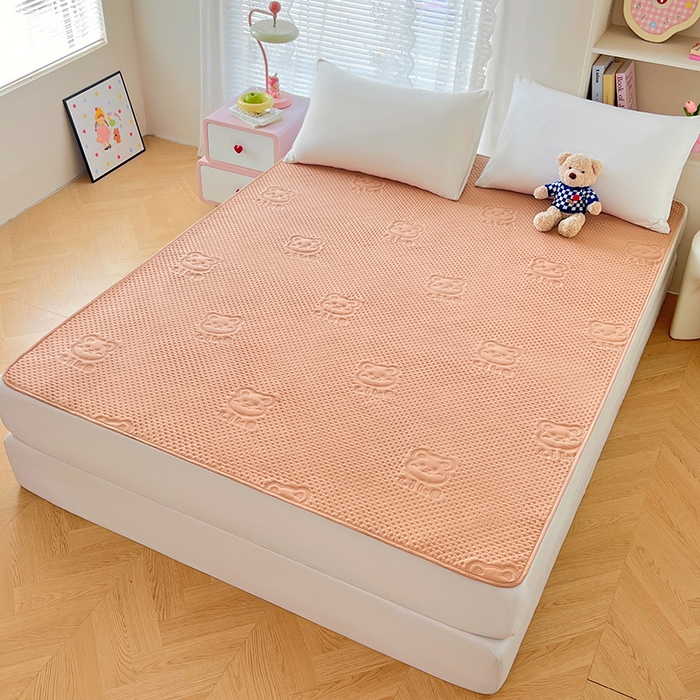 三盛源 2025新款A类原棉夹棉防水隔尿床护垫 爱豆熊隔尿垫-卡其