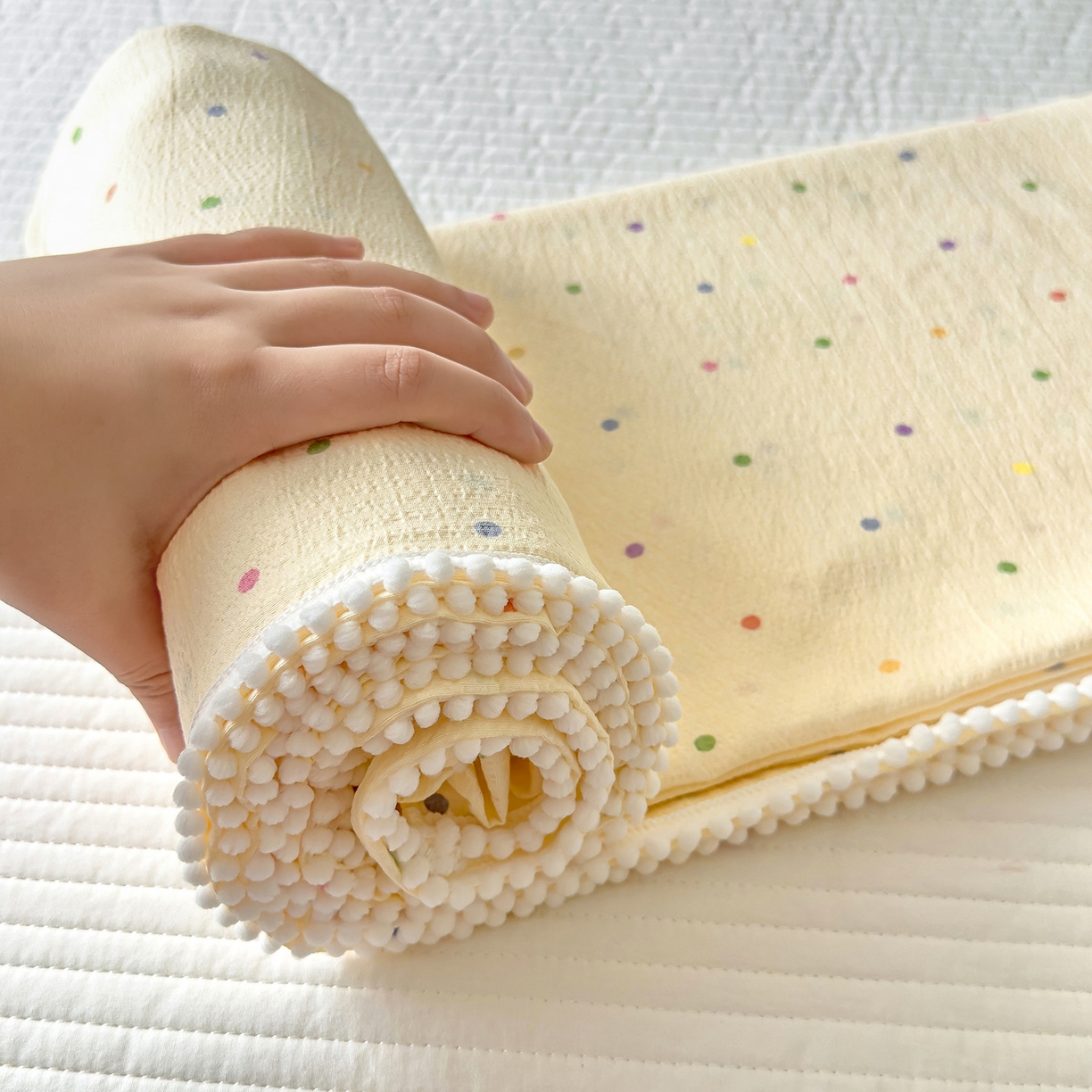 91家纺网 家纺一手货源 找家纺 （总）三盛源 2025新款韩版碎花球球皱皱纱双层纱水洗棉单床单床单单件