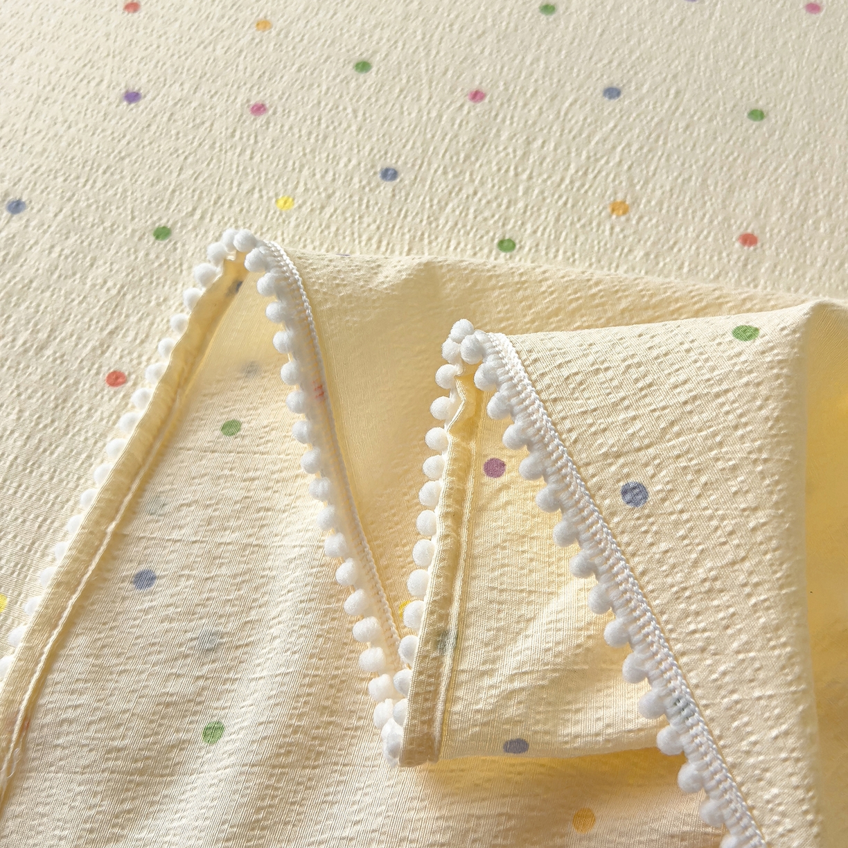 91家纺网 家纺一手货源 找家纺 （总）三盛源 2025新款韩版碎花球球皱皱纱双层纱水洗棉单床单床单单件