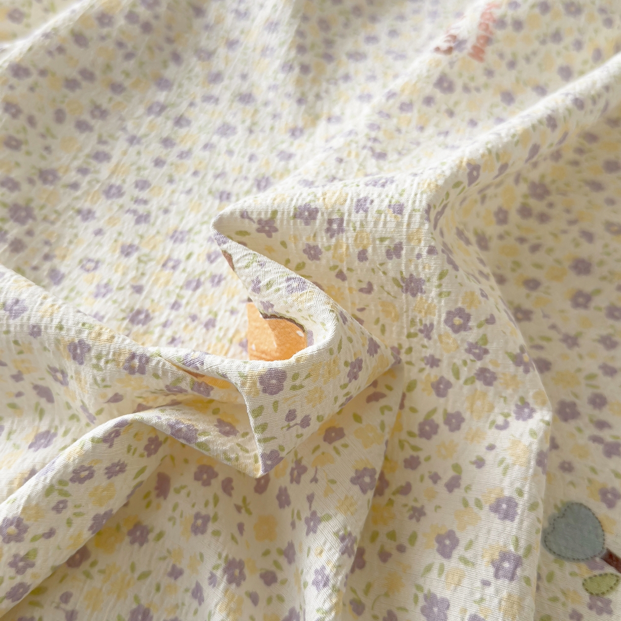 91家纺网 家纺一手货源 找家纺 三盛源 2025新款韩版碎花球球皱皱纱双层纱水洗棉单床单床单单件 碎花小仙旅