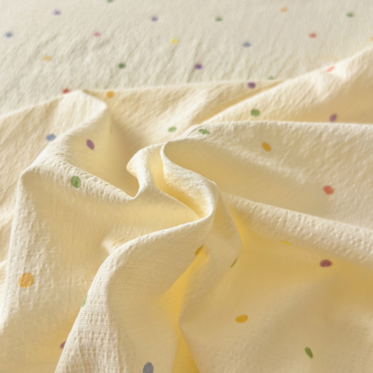 91家纺网 家纺一手货源 找家纺 （总）三盛源 2025新款韩版碎花球球皱皱纱双层纱水洗棉单床单床单单件