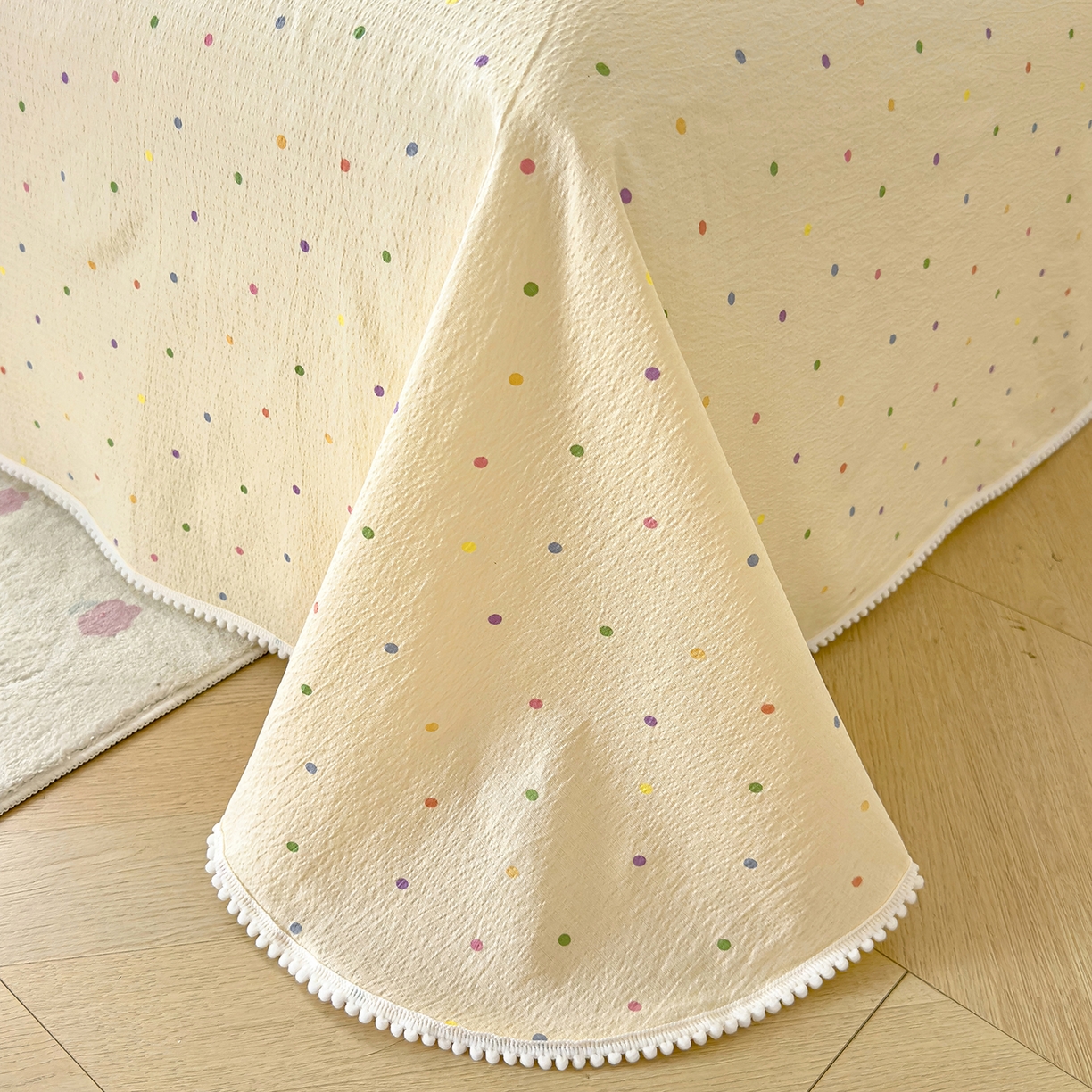 91家纺网 家纺一手货源 找家纺 （总）三盛源 2025新款韩版碎花球球皱皱纱双层纱水洗棉单床单床单单件