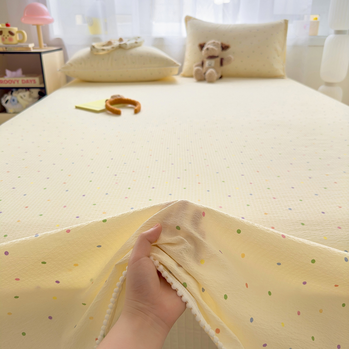 91家纺网 家纺一手货源 找家纺 （总）三盛源 2025新款韩版碎花球球皱皱纱双层纱水洗棉单床单床单单件