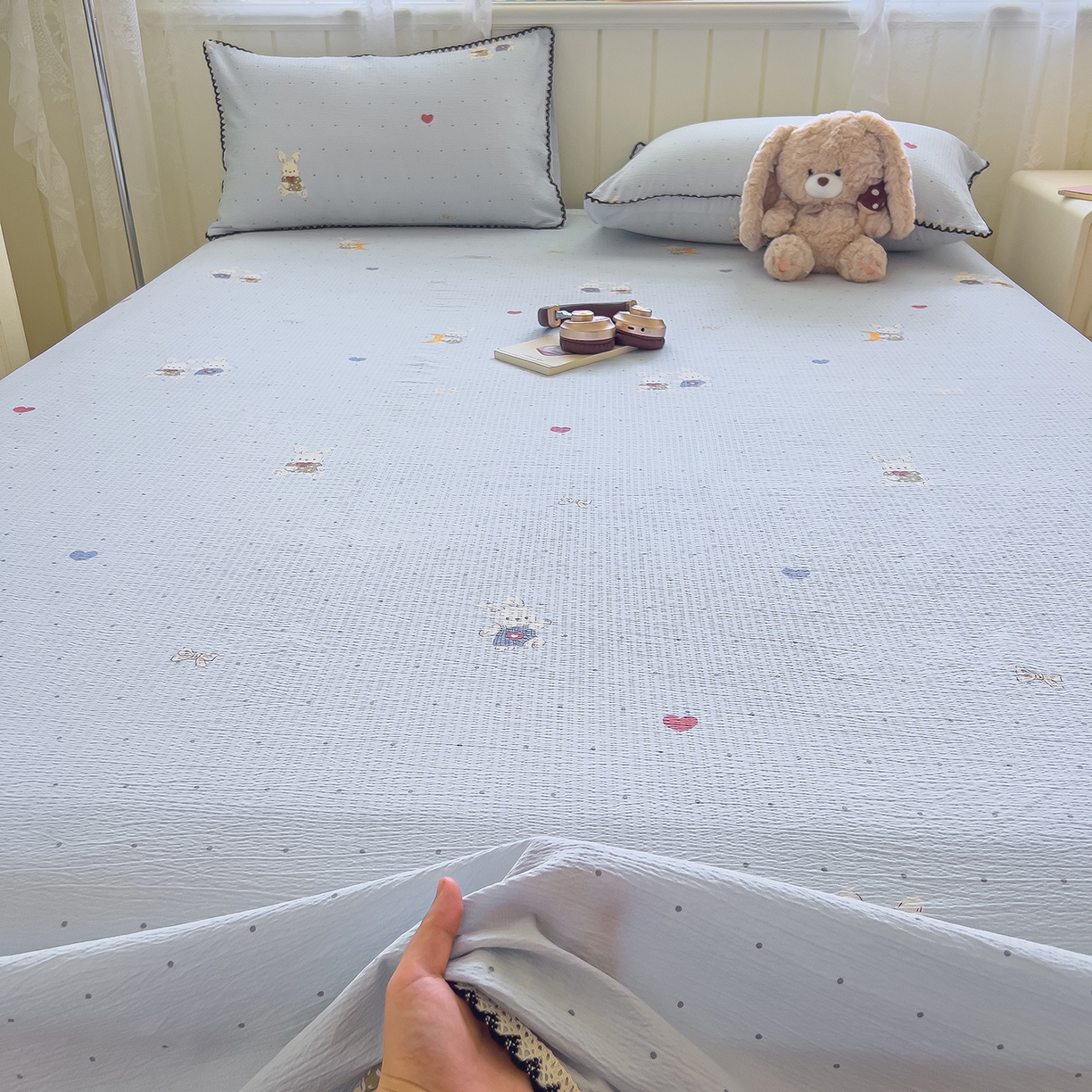 91家纺网 家纺一手货源 找家纺 （总）三盛源 2025新款韩版碎花皱皱双层纱镂空花边水洗棉单床单床单单件