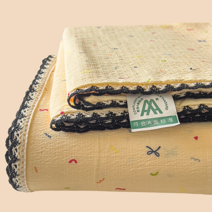 91家纺网 家纺一手货源 找家纺 三盛源 2025新款韩版碎花皱皱双层纱镂空花边水洗棉单床单床单单件 奶油芝士