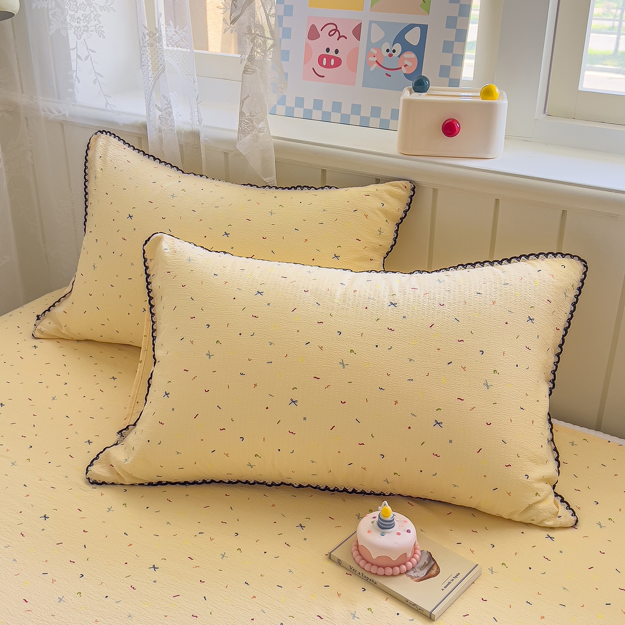 91家纺网 家纺一手货源 找家纺 三盛源 2025新款韩版碎花皱皱双层纱镂空花边水洗棉单床单床单单件 奶油芝士