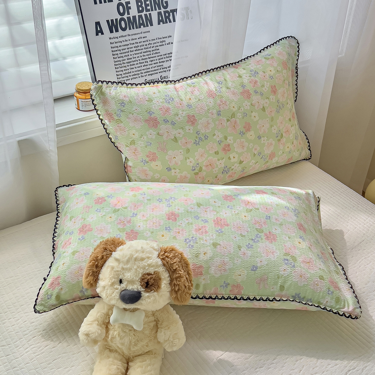 91家纺网 家纺一手货源 找家纺 （总）三盛源 2025新款韩系小花卉镂空花边超柔皱皱双层纱水洗棉单被套被套单件