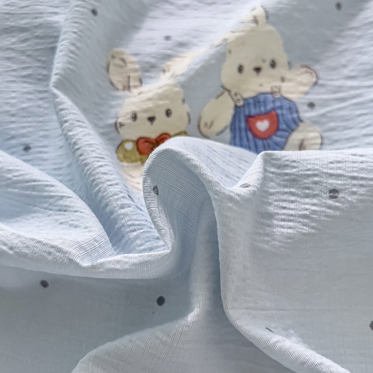 91家纺网 家纺一手货源 找家纺 三盛源 2025新款韩系小花卉镂空花边超柔皱皱双层纱水洗棉单被套被套单件 萌趣小窝