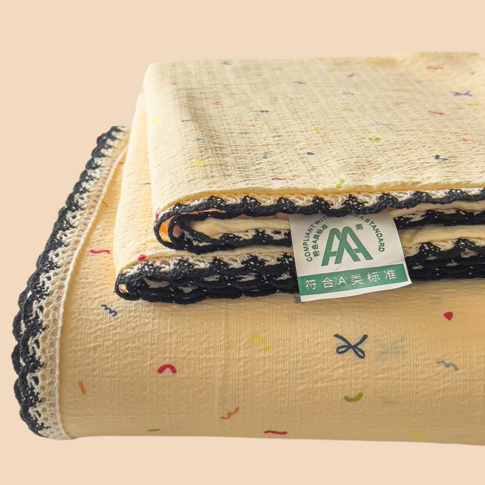 91家纺网 家纺一手货源 找家纺 三盛源 2025新款韩版碎花皱皱双层纱镂空花边水洗棉单床单床单单件 奶油芝士