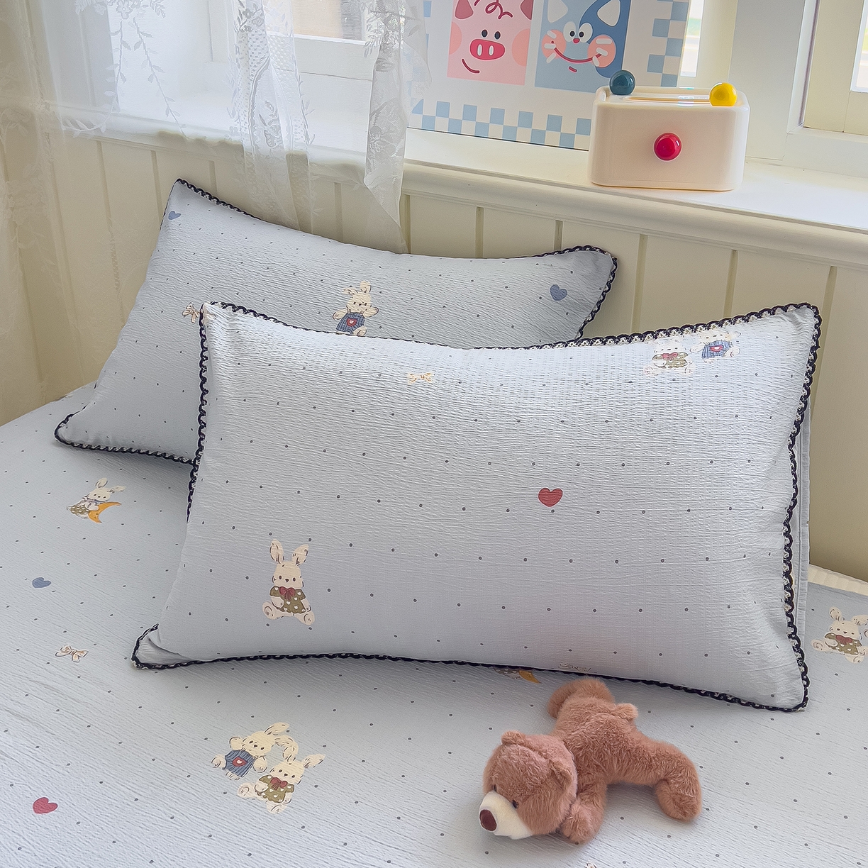 91家纺网 家纺一手货源 找家纺 （总）三盛源 2025新款韩版碎花皱皱双层纱镂空花边水洗棉单床单床单单件