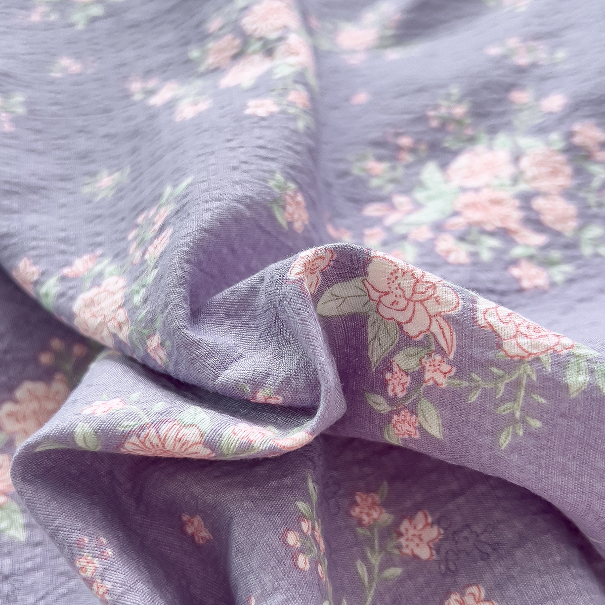 91家纺网 家纺一手货源 找家纺 三盛源 2025新款韩系小花卉镂空花边超柔皱皱双层纱水洗棉单被套被套单件 紫萝漫想