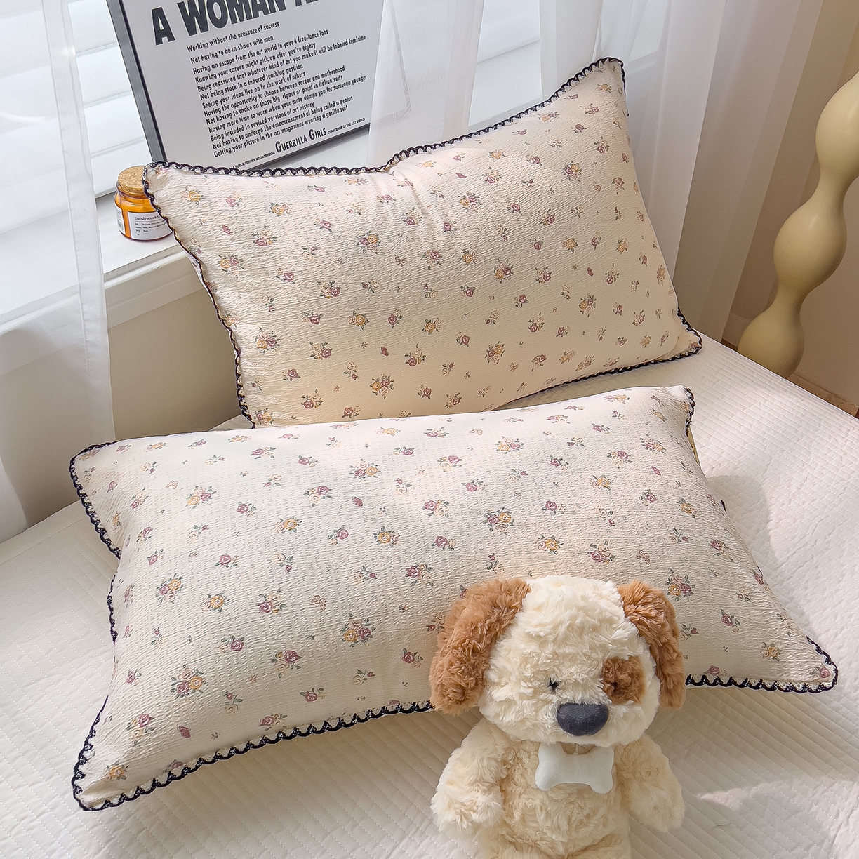 91家纺网 家纺一手货源 找家纺 三盛源 2025新款韩系小花卉镂空花边超柔皱皱双层纱水洗棉单被套被套单件 絮语