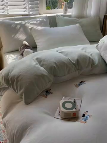 91家纺网 家纺一手货源 找家纺 仔仔熊 2025新款牛奶绒刺绣被套单被套被套单件 阳光小狗日记-绿