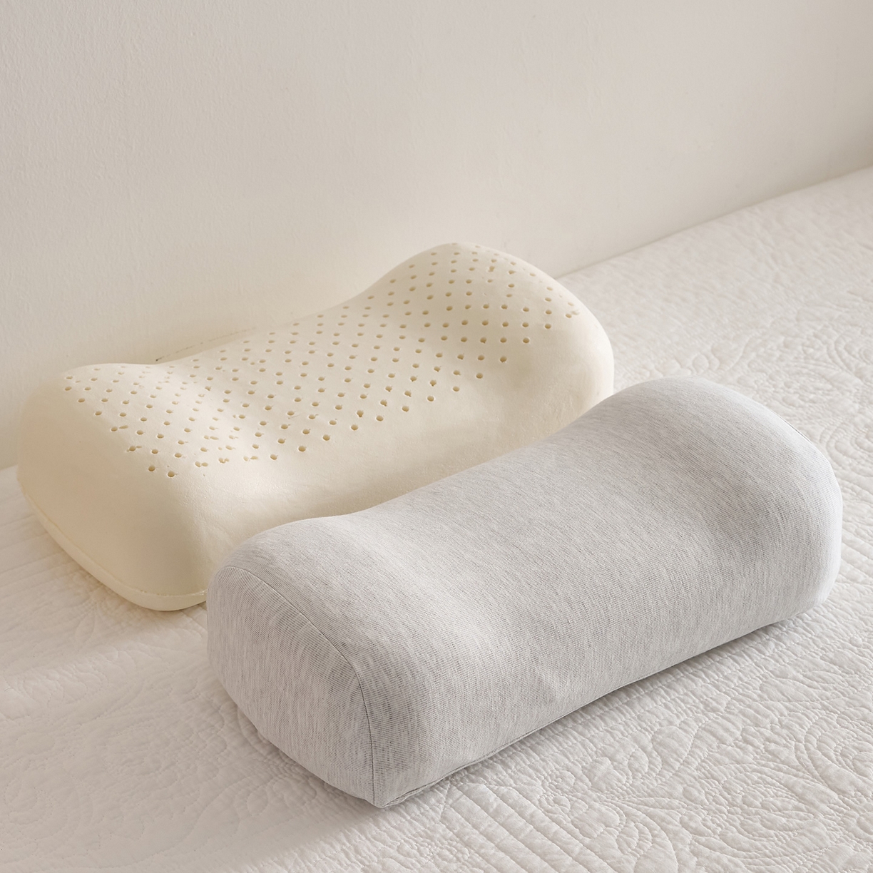 91家纺网 家纺一手货源 找家纺 鼎盛乳胶 2025新款彩棉乳胶午睡枕便携枕 彩棉浅灰