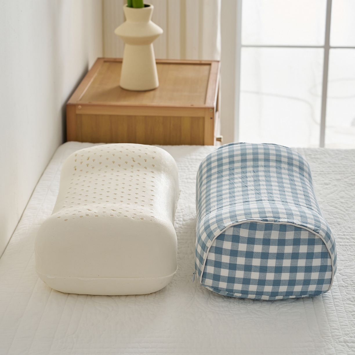 91家纺网 家纺一手货源 找家纺 鼎盛乳胶 2025新款水洗棉小乳胶枕多功能便携枕 水洗蓝