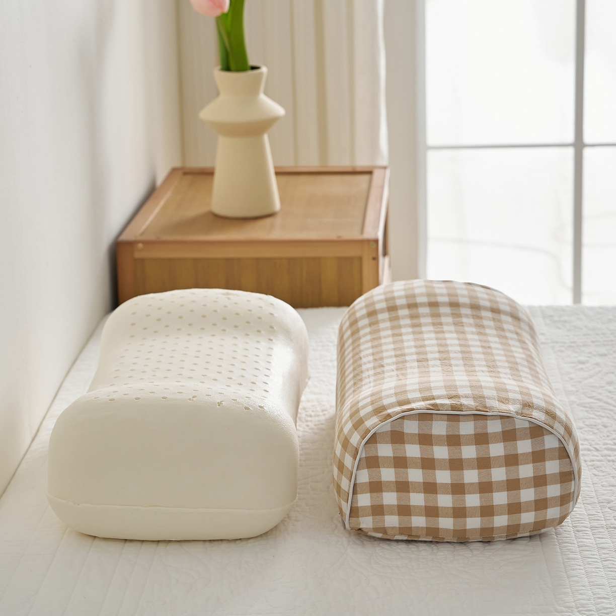 91家纺网 家纺一手货源 找家纺 鼎盛乳胶 2025新款水洗棉小乳胶枕多功能便携枕 水洗咖