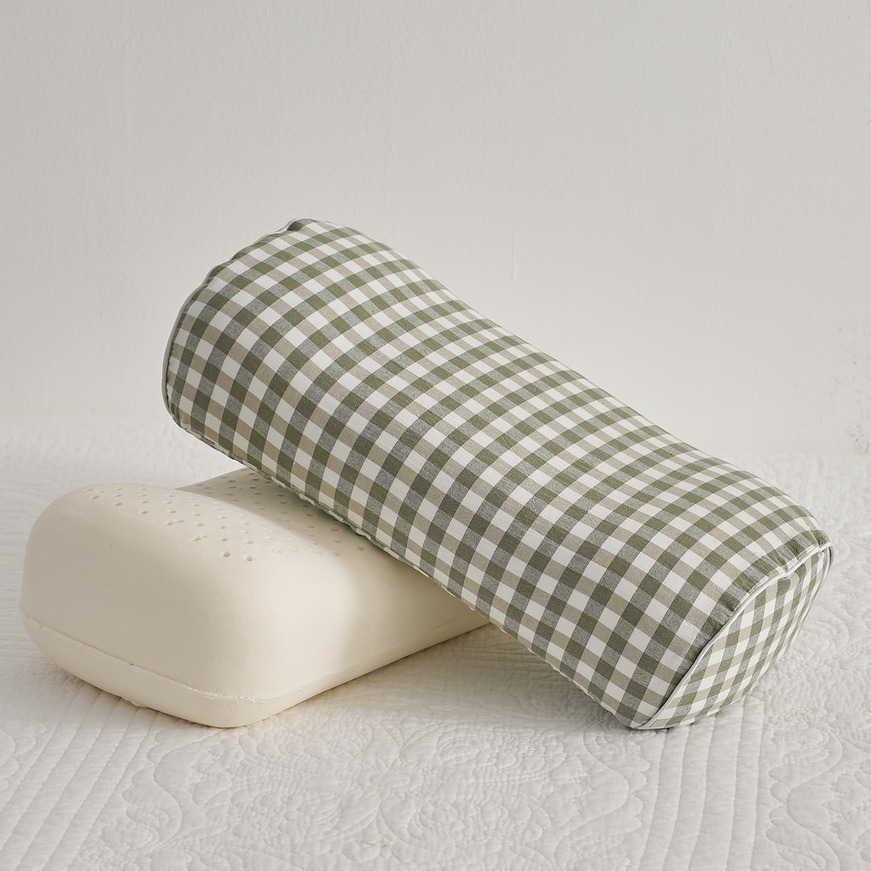 91家纺网 家纺一手货源 找家纺 鼎盛乳胶 2025新款水洗棉小乳胶枕多功能便携枕 水洗绿