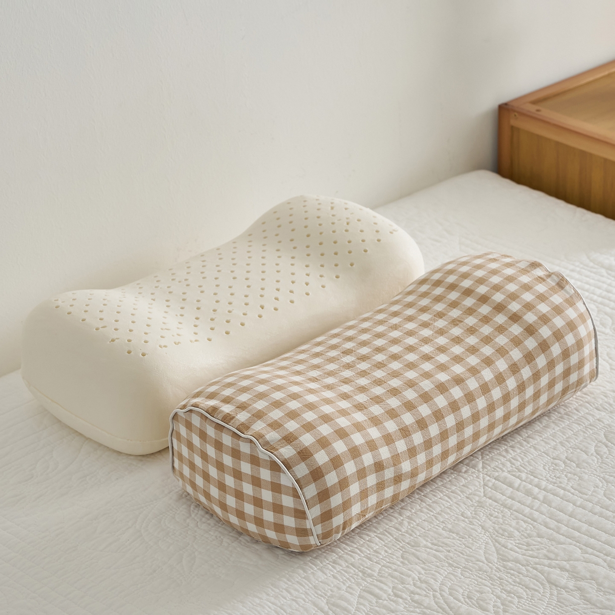 91家纺网 家纺一手货源 找家纺 鼎盛乳胶 2025新款水洗棉小乳胶枕多功能便携枕 水洗咖