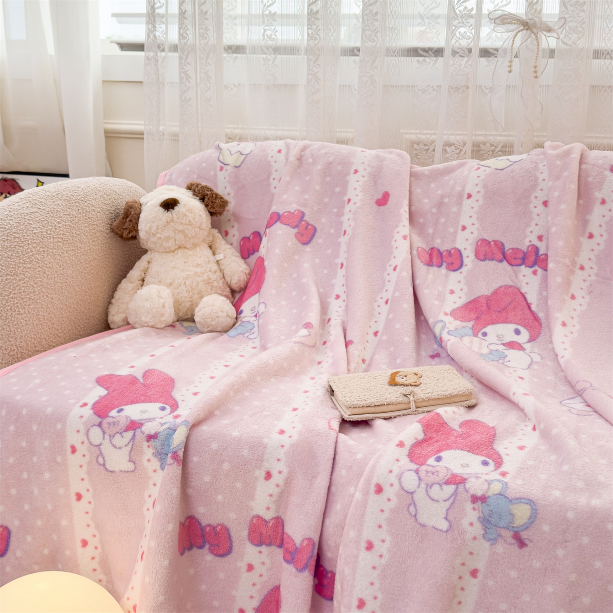 91家纺网 家纺一手货源 找家纺 花满路 2025新款亲肤舒适三丽鸥儿童毯毛毯毯子 爱心美乐蒂