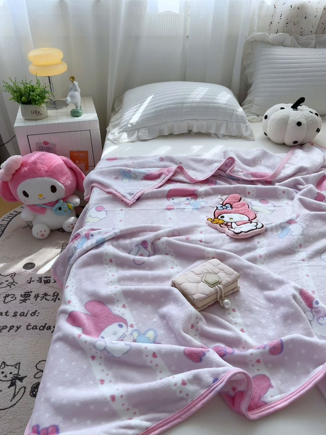 91家纺网 家纺一手货源 找家纺 花满路 2025新款亲肤舒适三丽鸥儿童毯毛毯毯子 爱心美乐蒂