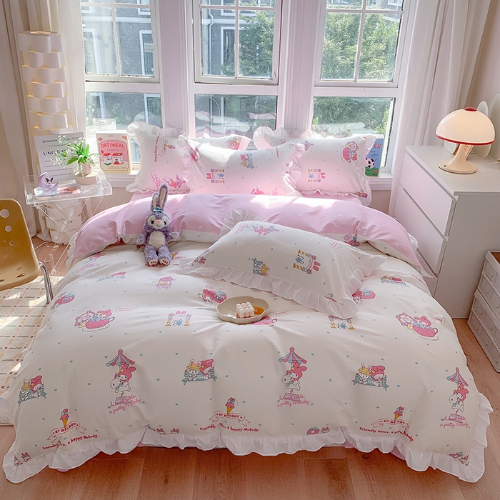 玉元坊2025新款三丽鸥系列 全棉床单纯棉床裙三四件套 开心美乐蒂【花边款】