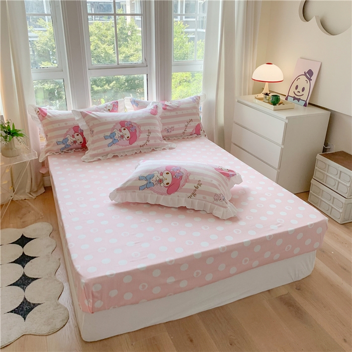 91家纺网 家纺一手货源 找家纺 玉元坊2025新款三丽鸥系列 全棉床单纯棉床裙三四件套 甜甜美乐蒂【花边款】