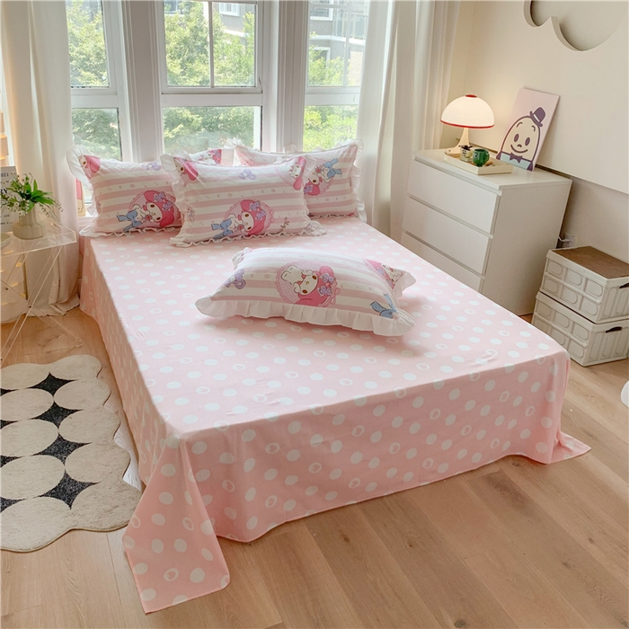 91家纺网 家纺一手货源 找家纺 玉元坊2025新款三丽鸥系列 全棉床单纯棉床裙三四件套 甜甜美乐蒂【花边款】