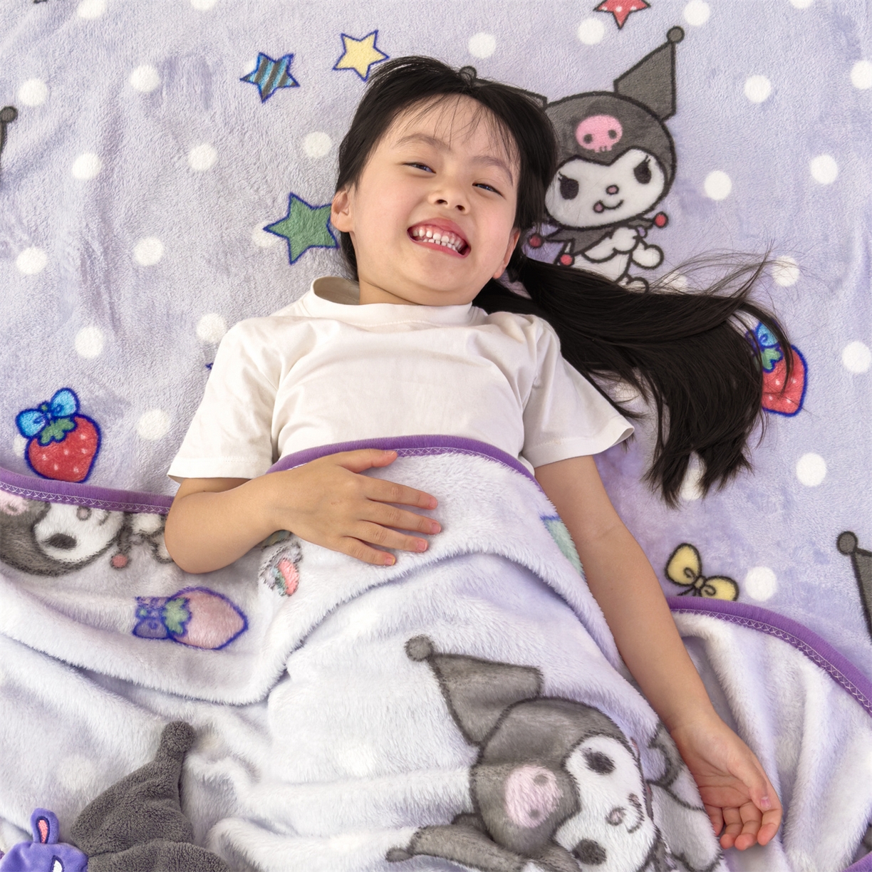 91家纺网 家纺一手货源 找家纺 花满路 2025新款亲肤舒适三丽鸥儿童毯毛毯毯子 草莓库洛米