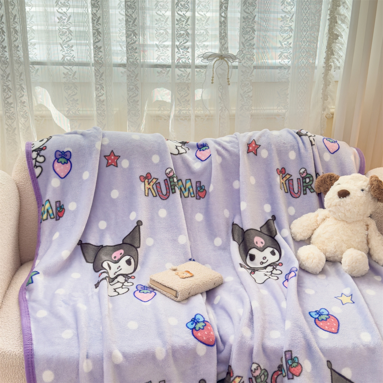 91家纺网 家纺一手货源 找家纺 花满路 2025新款亲肤舒适三丽鸥儿童毯毛毯毯子 草莓库洛米