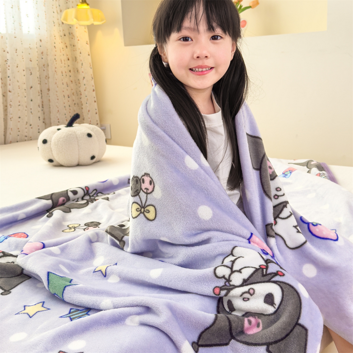 91家纺网 家纺一手货源 找家纺 花满路 2025新款亲肤舒适三丽鸥儿童毯毛毯毯子 草莓库洛米