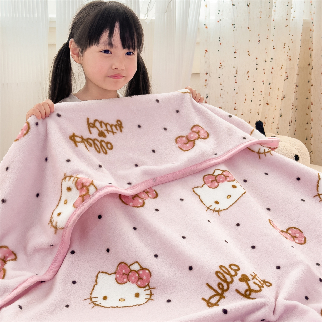 91家纺网 家纺一手货源 找家纺 花满路 2025新款亲肤舒适三丽鸥儿童毯毛毯毯子 点点kt