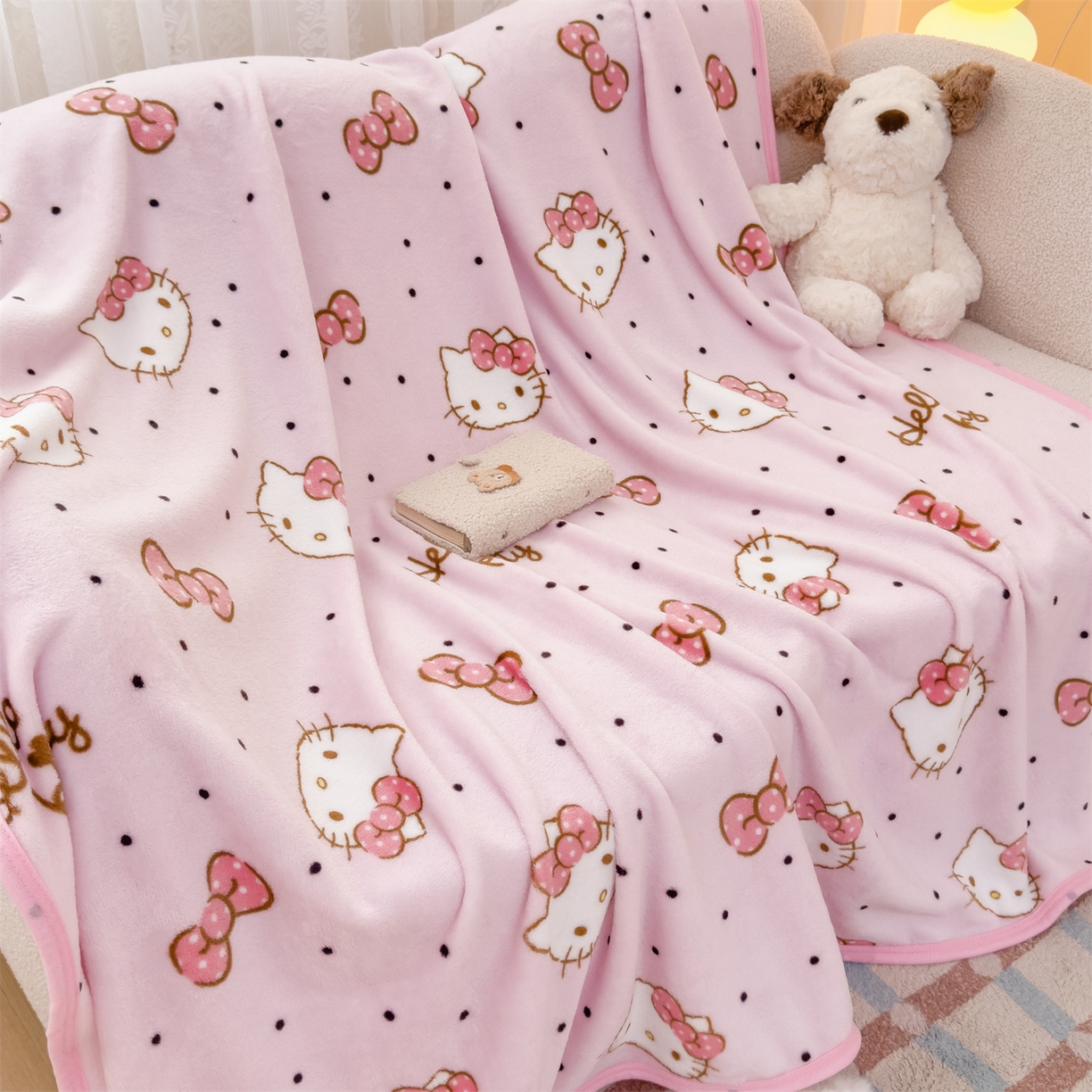 91家纺网 家纺一手货源 找家纺 花满路 2025新款亲肤舒适三丽鸥儿童毯毛毯毯子 点点kt