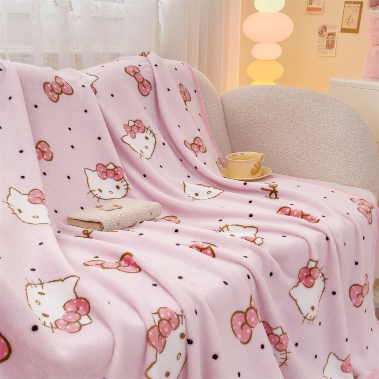 91家纺网 家纺一手货源 找家纺 花满路 2025新款亲肤舒适三丽鸥儿童毯毛毯毯子 点点kt