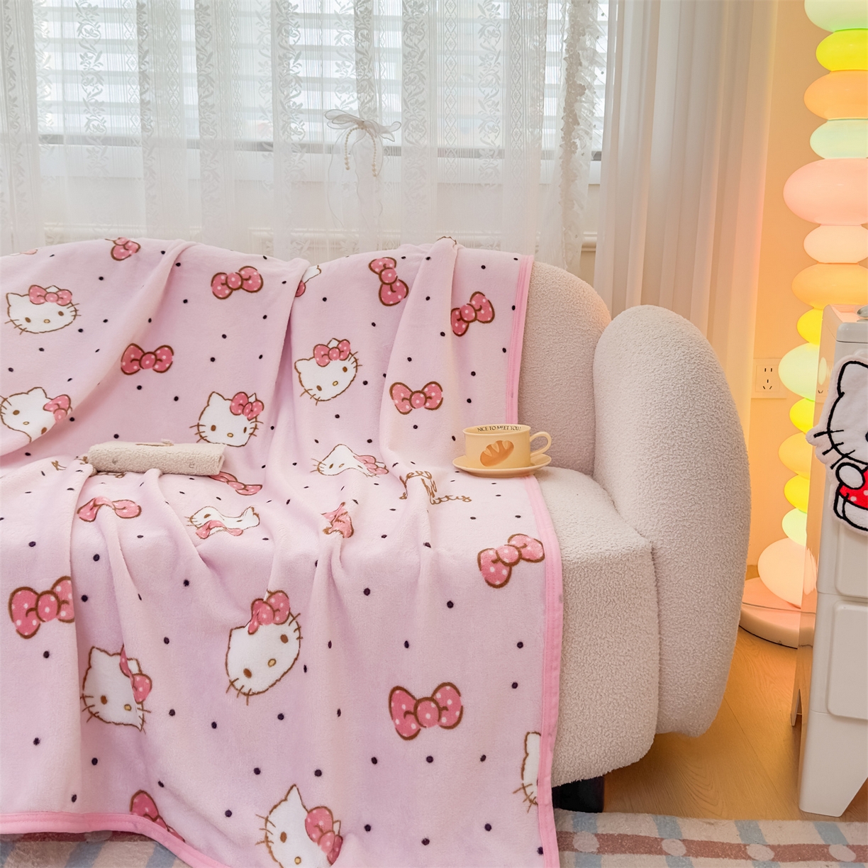 91家纺网 家纺一手货源 找家纺 花满路 2025新款亲肤舒适三丽鸥儿童毯毛毯毯子 点点kt