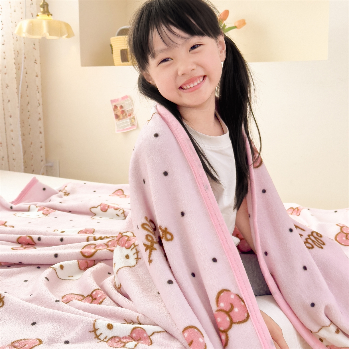 91家纺网 家纺一手货源 找家纺 花满路 2025新款亲肤舒适三丽鸥儿童毯毛毯毯子 点点kt