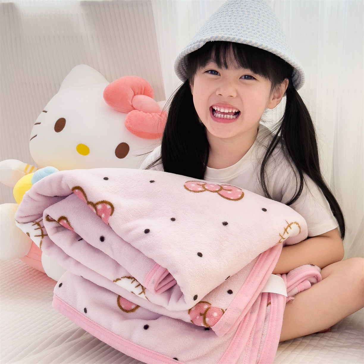 91家纺网 家纺一手货源 找家纺 花满路 2025新款亲肤舒适三丽鸥儿童毯毛毯毯子 点点kt