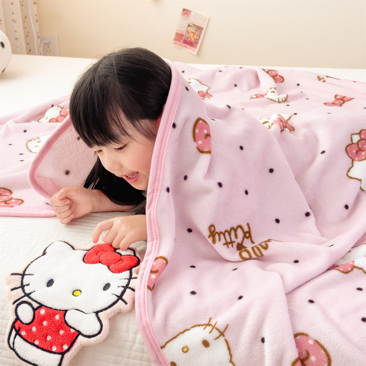 91家纺网 家纺一手货源 找家纺 花满路 2025新款亲肤舒适三丽鸥儿童毯毛毯毯子 点点kt