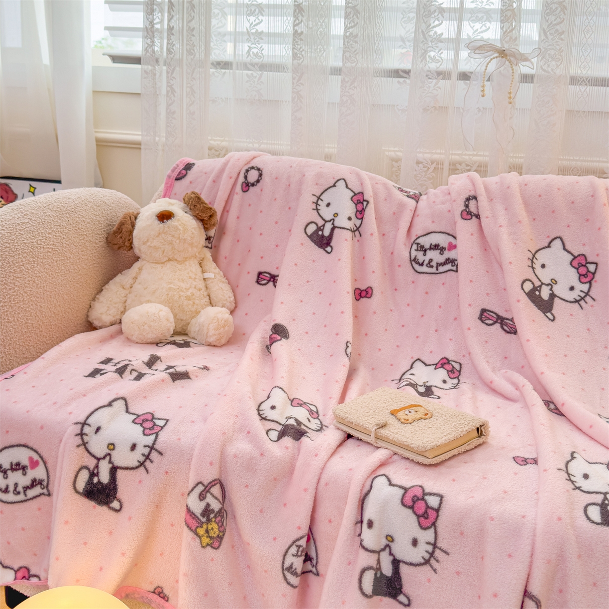 91家纺网 家纺一手货源 找家纺 花满路 2025新款亲肤舒适三丽鸥儿童毯毛毯毯子 粉粉kitty