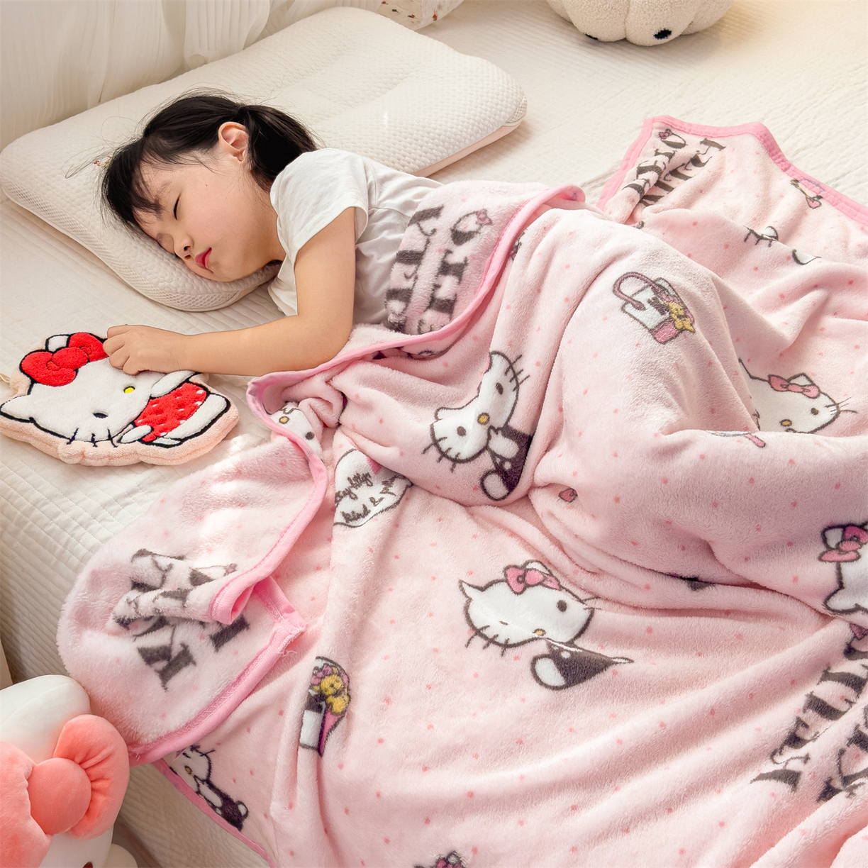 花满路 2025新款亲肤舒适三丽鸥儿童毯毛毯毯子 粉粉kitty