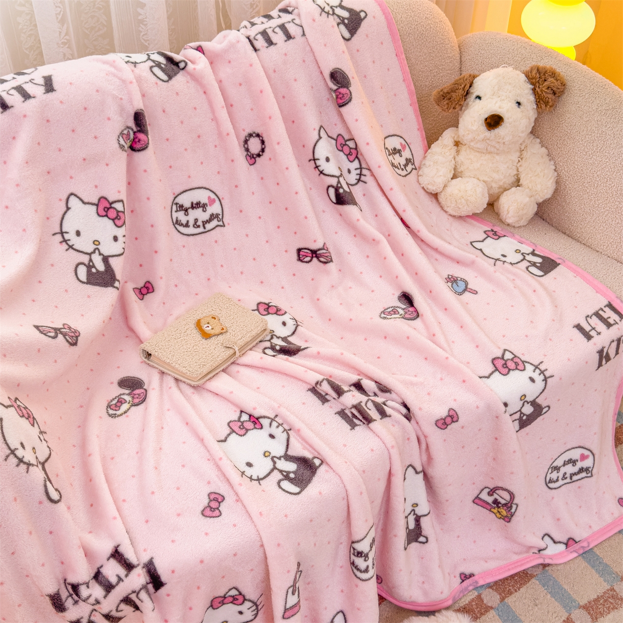 91家纺网 家纺一手货源 找家纺 花满路 2025新款亲肤舒适三丽鸥儿童毯毛毯毯子 粉粉kitty