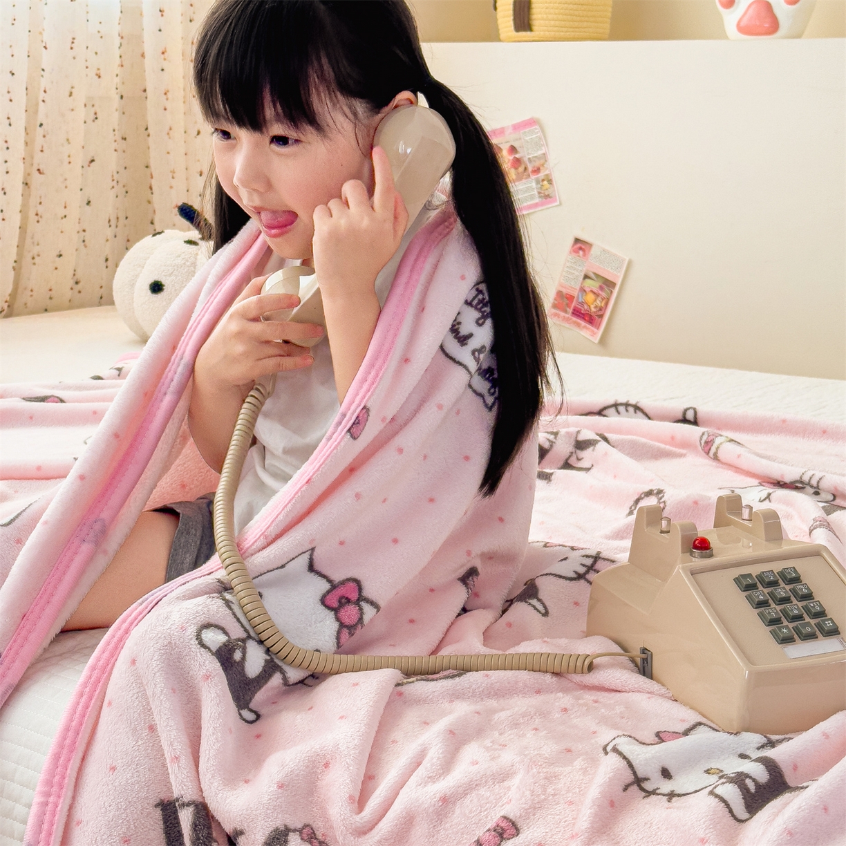 91家纺网 家纺一手货源 找家纺 花满路 2025新款亲肤舒适三丽鸥儿童毯毛毯毯子 粉粉kitty