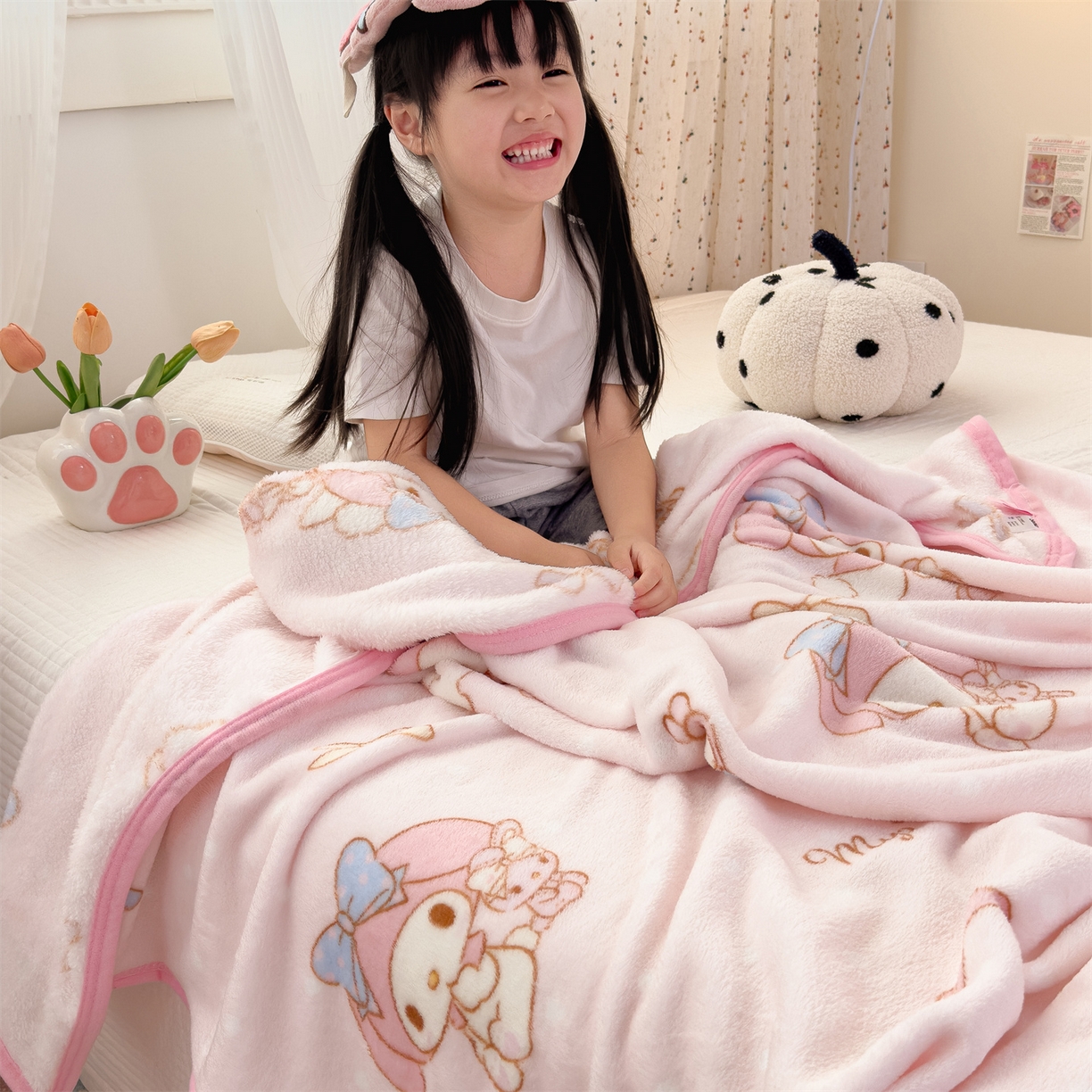 91家纺网 家纺一手货源 找家纺 花满路 2025新款亲肤舒适三丽鸥儿童毯毛毯毯子 可爱美乐蒂
