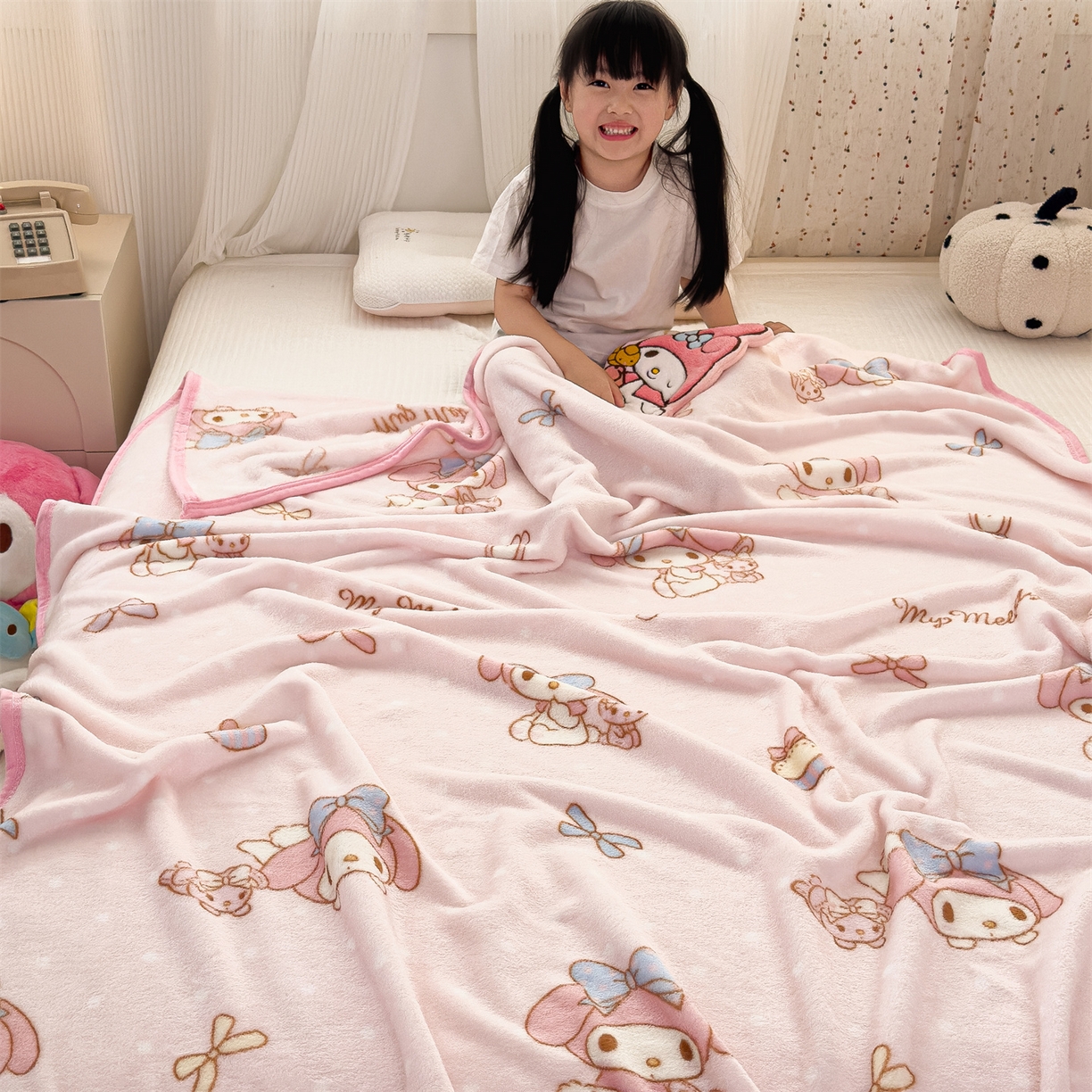 91家纺网 家纺一手货源 找家纺 花满路 2025新款亲肤舒适三丽鸥儿童毯毛毯毯子 可爱美乐蒂