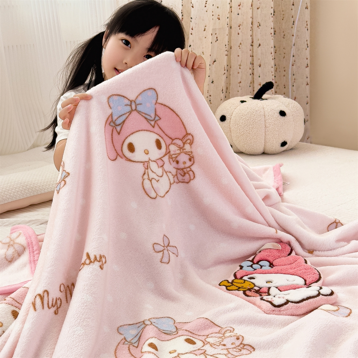 91家纺网 家纺一手货源 找家纺 花满路 2025新款亲肤舒适三丽鸥儿童毯毛毯毯子 可爱美乐蒂
