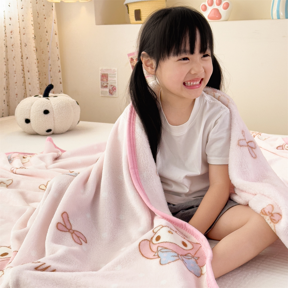 91家纺网 家纺一手货源 找家纺 花满路 2025新款亲肤舒适三丽鸥儿童毯毛毯毯子 可爱美乐蒂