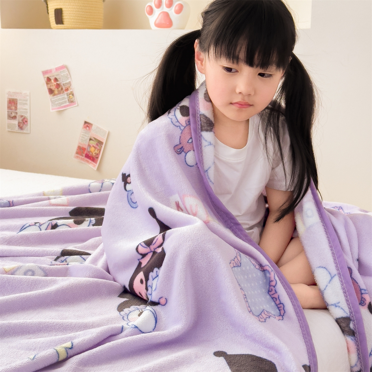 91家纺网 家纺一手货源 找家纺 花满路 2025新款亲肤舒适三丽鸥儿童毯毛毯毯子 酷酷库洛米