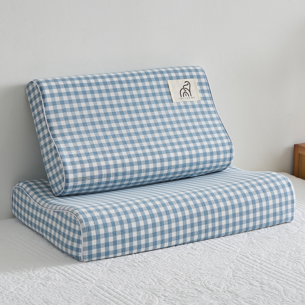 91家纺网 家纺一手货源 找家纺 鼎盛乳胶 2025新款水洗棉学生枕成人枕乳胶枕 浅蓝